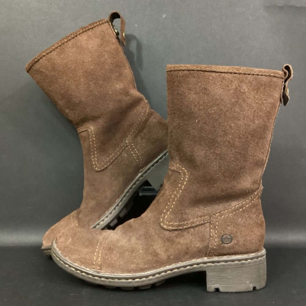 Born Audie Riding Boots Women's Sz 7 Brown Leather Mid-Calf Pull-On Block W81672